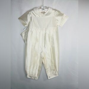 Isabel Garreton White Ivory Silk Romper Tucks With Bonnet 24 Months Boy